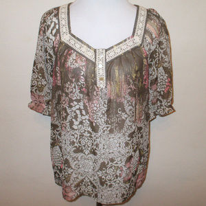 Paisley Lace Accent Sheer Flowy Top
